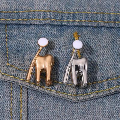 Tooth-Shaped Metal Brooch - Simple Design, Medical Series Accessory