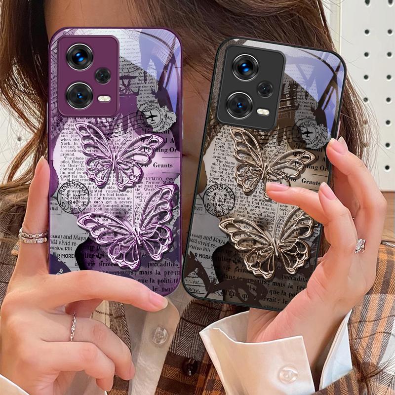 Vintage Schmetterling für Xiaomi 14 Ultra 13 Lite Redmi Note 13 11 Pro 12 Plus Poco X6 3 Pro F4 6 GT Gehärtete Handyhülle