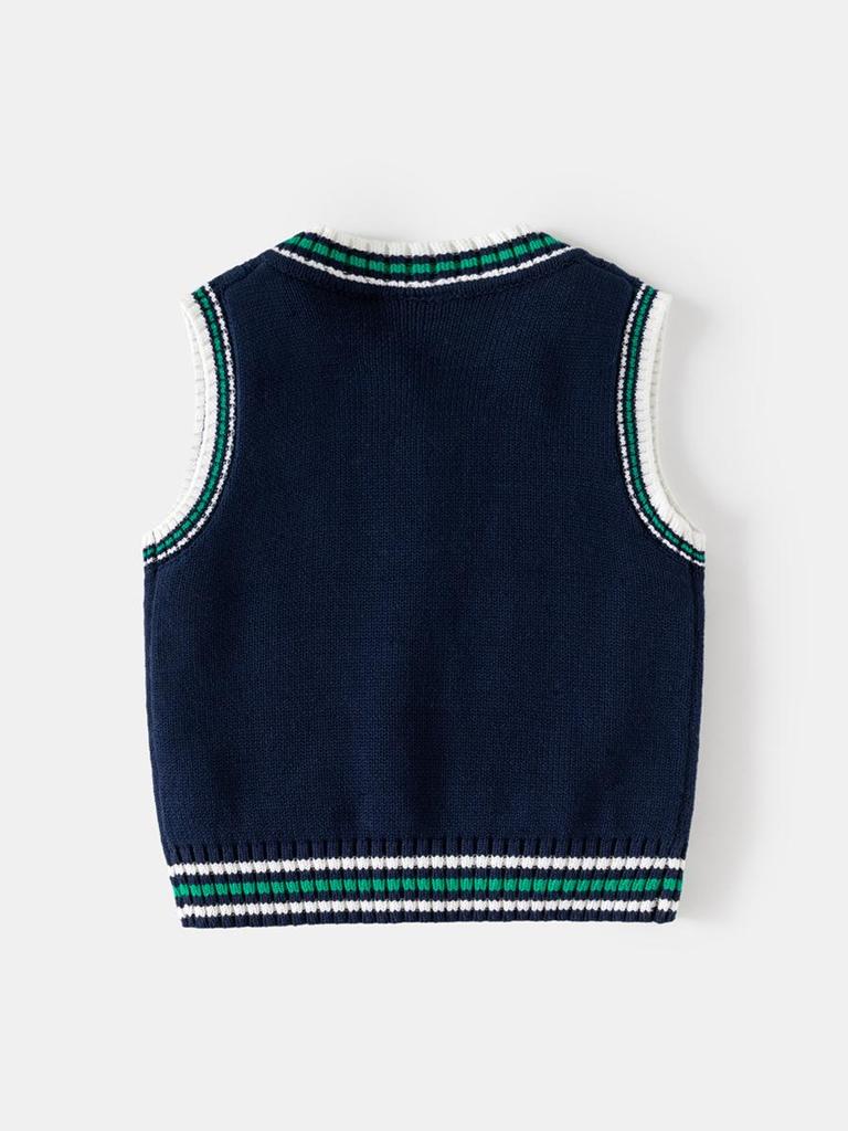 Autumn/Winter Boys' British Style V-Neck Thick Knit Cotton Yarn Sweater Vest