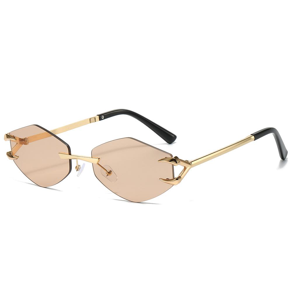 Metal Small Frame Polygonal Women's Sunglasses Fashion Rimless Rhombus Sun Glasses for Female Male Summer Traveling Eyewear