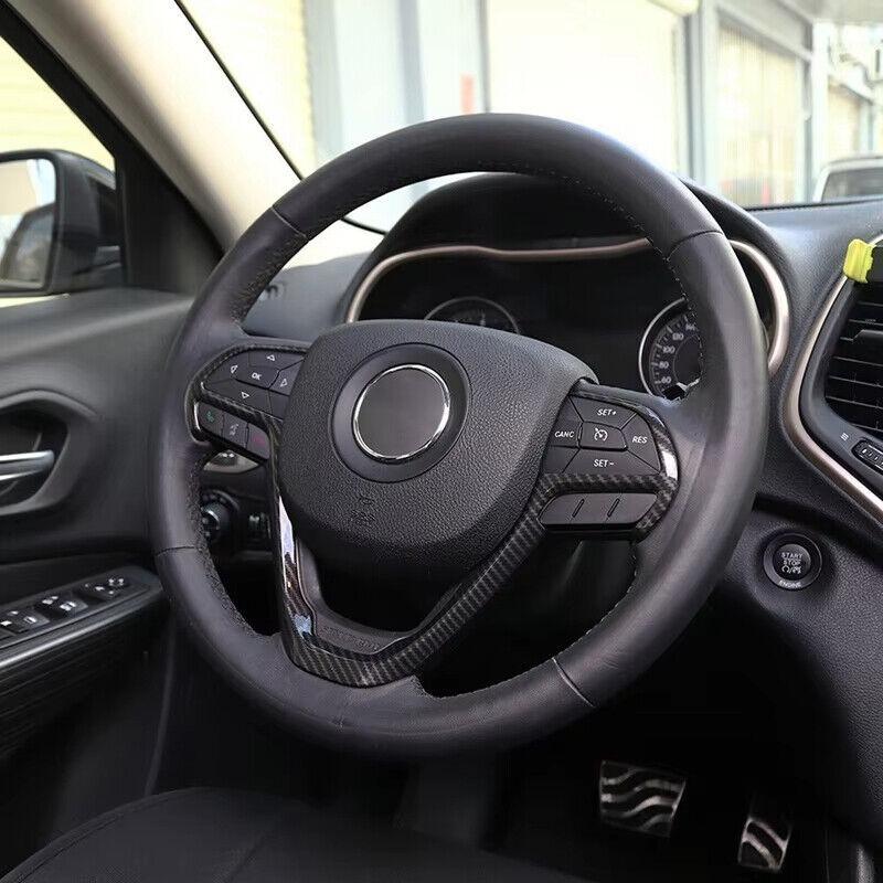 For Jeep Grand Cherokee 2014- Car Sticker Carbon Fiber Steering Wheel Cover Trim Cover Decoration Frame Interior Accessories