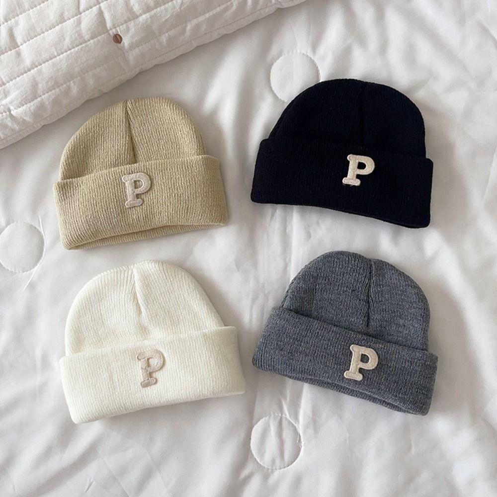 P Letter Baby Knitted Hat Autumn Winter Infant Warm Hat Fashion Baby Beanie Cap  Boys Girls