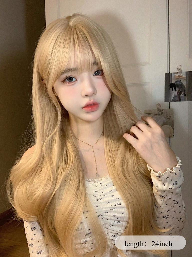 Ashely Blonde Synthetic Heat-Resista Long Wavy Wig 24 Inches Made From Fibe Suitable for Daily Use Natural Realistic Hairpiece