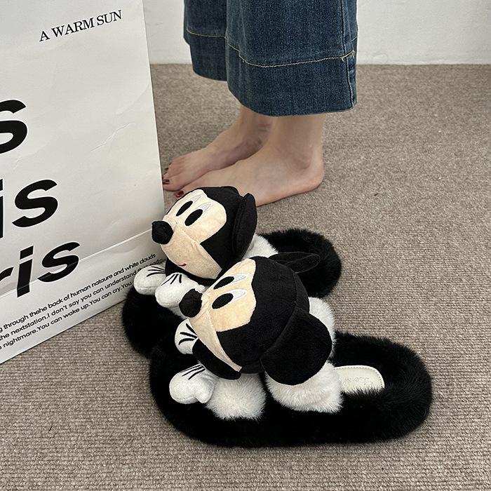 Fashion Cartoon Casual Bag Head Fluffy Slippers 2025 Autumn and Winter Suede Cute Cartoon Outer Wear Home Cotton Slippers