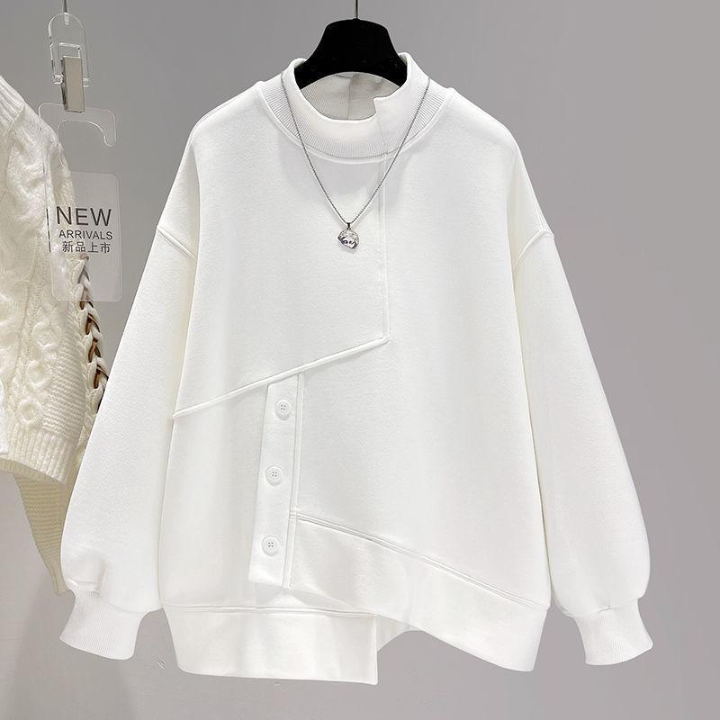Plus Size Women Autumn Winter Hoodie Oversized Loose Casual Irregular Sweatshirt Black White Tops Pullover