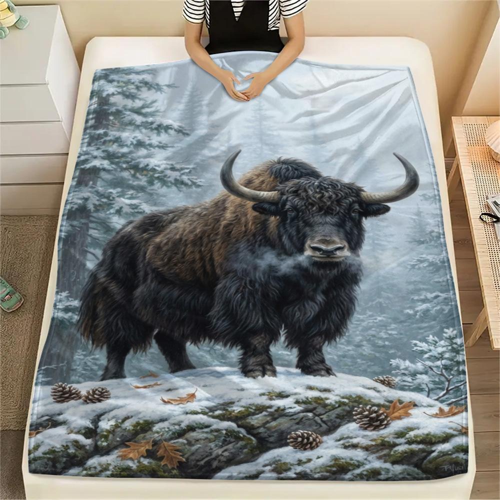 1PC Snow animals Print FlAannel Blanket, High quality Comfortable for All Seasons, Home Decor, Warmth and Comfort