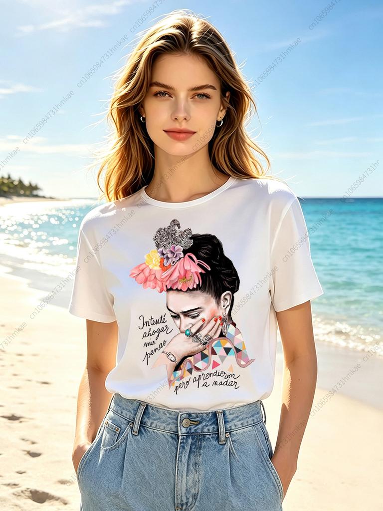 1pcs Fashion Frida Kahlo Unisex T Shirts For Girls Funny Vintage Feminist Printing Short Tshirts For Unisex Tshirts Lady Tops