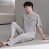 Modal men's pajamas summer thin short-sleeved trousers cold silk cool casual large size dad loungewear set