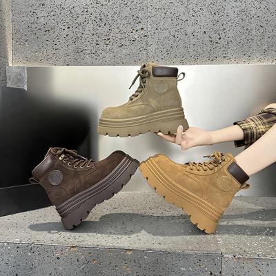 Nuevas Botas Casual Retro con Cordones para Mujer con Zapatos de Suela Gruesa Botines al Tobillo que Aumentan la Altura