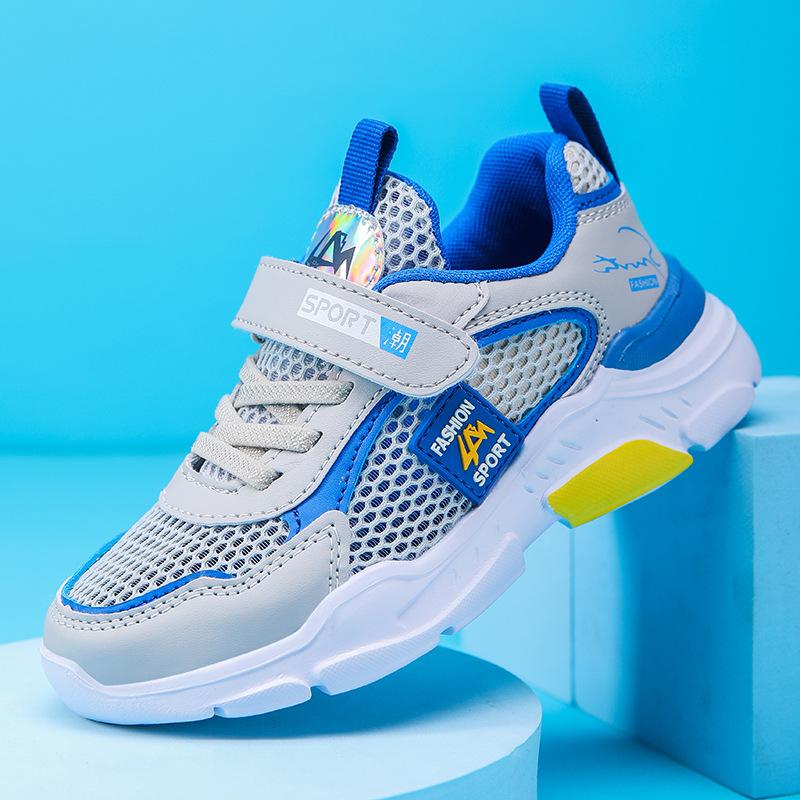 1910 boys medium and large 2025 mesh leather surface children's casual shoes sports shoes sports shoes casual classmate boy run