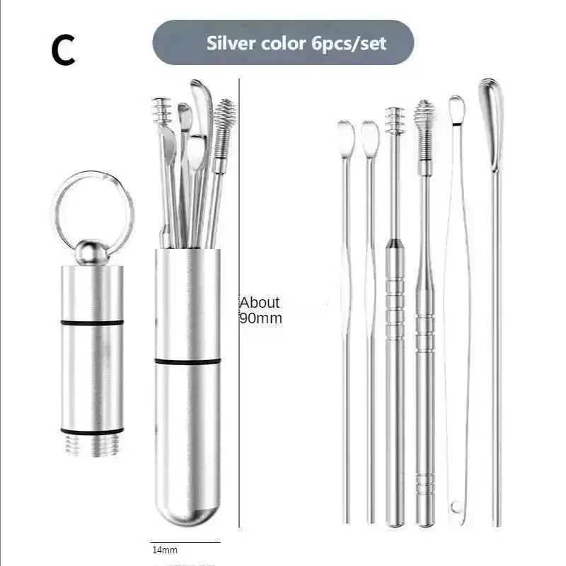 6/7/8-teiliges Set Ohrschmalz-Entferner Reinigungs-Edelstahl-Ohrlöffel Wachsentferner Kürette Ohrreiniger Löffel Pflege Ohren