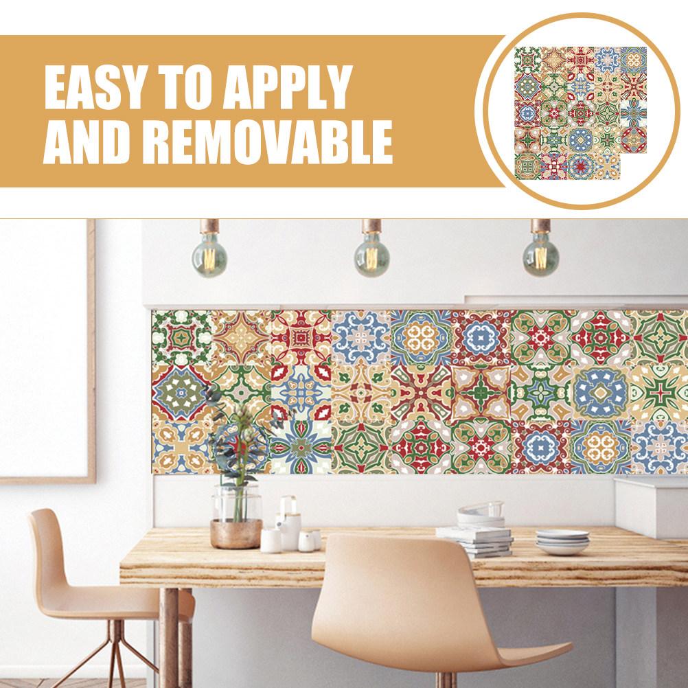 24pcs Cover Mosaic Tiles Retro Wall Stickers Bedroom Kitchen Decor Peel Stick Tile Bathroom Peel Stick Tile Decals 10x10cm