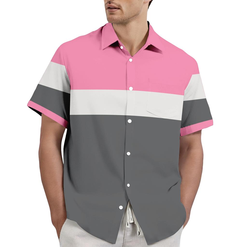 Men's casual stylish striped texture printed shirt - Men's lapel short-sleeved button-up shirt