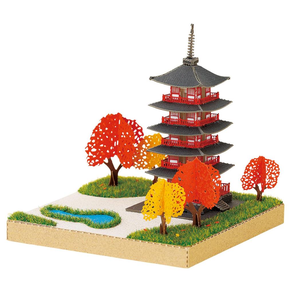 Kawada Paper Nano 360 Five-Story Pagoda, 7 x 12 x 7 cm, Ages 12 and Up, Paper Craft Kit, Miniature Kit, Interior Design, PS-11