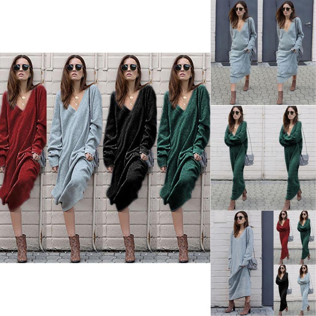 Elegant Woman Fashion V-neck Long Sleeve Winter Sweater Dress For Stylish Looks