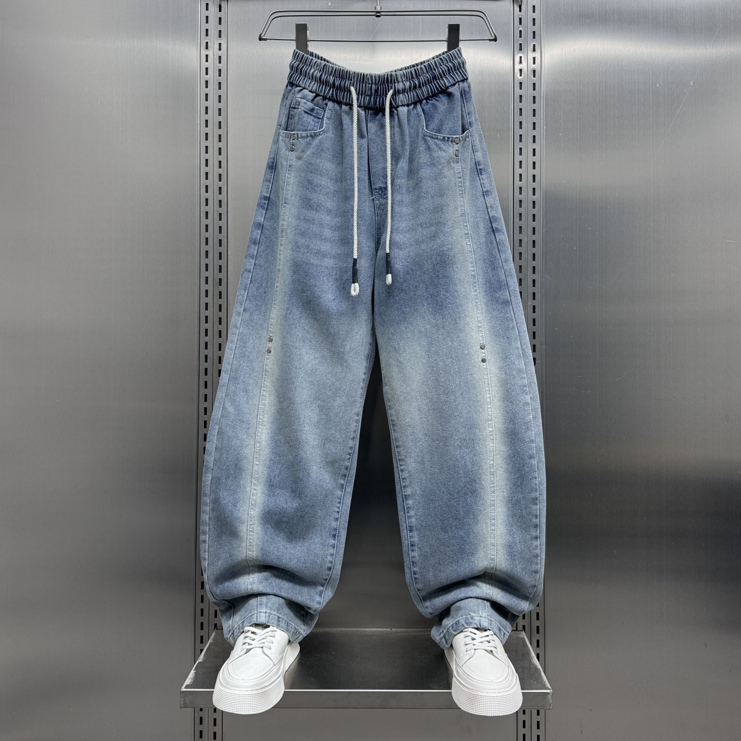 Джинсы мужские JYL Винтажная стирка Весенние Новые Свободные Афгани Эластичный пояс Универсальные Деним XL