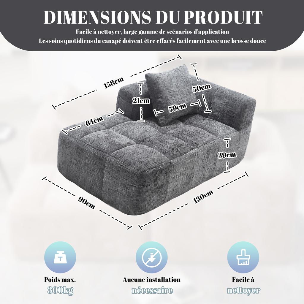 Comfortable Chaise Longue Sofa, No Assembly Required, Soft Sofa with Cushion, Side Pockets for Remote Control and Mobile Phone, Neat and Stylish, Gray