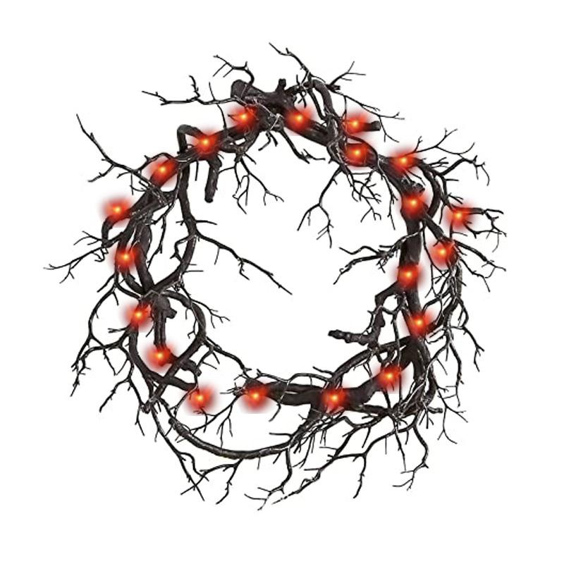 

Halloween Wreath Decoration for Front Door LED Light Purple red Glitter Black Branch Scary Style Home Indoor Outdoor Party Decor