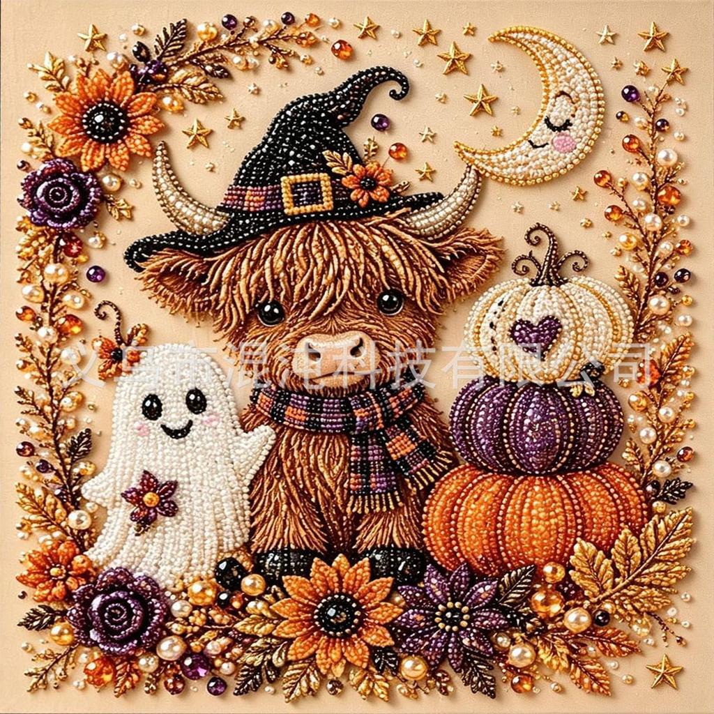 Halloween DIY Malowanie Diamentami Samoprzylepny Kreskówkowy Dynia Malowanie Perłami Styl Ins Dekoracja Sypialni Obraz