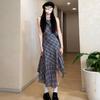 Women's Summer Plaid Vest Dress - American Street Style, Niche Design, Mid-Length Irregular Skirt