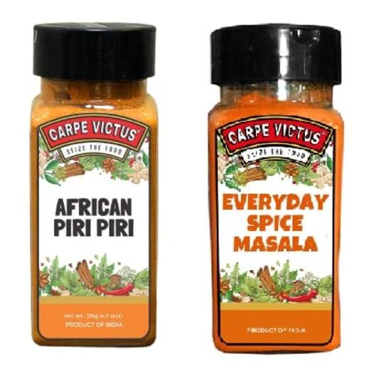 

Carpe Victus Peri Peri and Everyday Spice Masala Powder Combo, Premium Multipurpose Indian Masalas & Seasoning Combo (Pack of 2, 100 gms each)