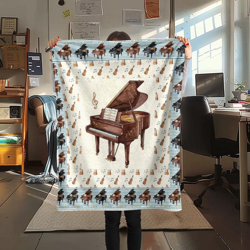 1Pc Piano Guitar Print Flannel Blanket High Quality Warm Comfortable Cover for All Seasons Perfect for Gifts Home Decor 80cm x 120cm