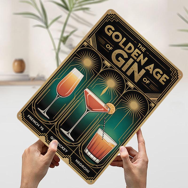 

Art Deco Golden Age Of Gin Cocktails Tinplate Poster Customized Wall Art Vintage Retro Metal Signs for Modern Home Decoration 7.9x11.8In(20x30cm)