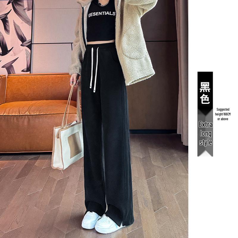 Women's Casual High Waist Slim Fit Banana Drape Sweatpants - Extra Long, Straight Leg Chenille Fleece for Autumn/Winter