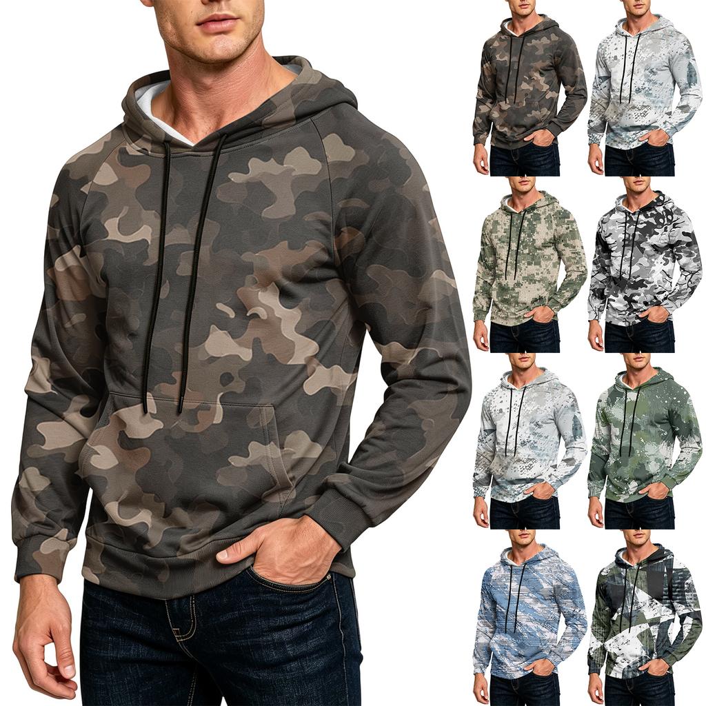 Men's Color Loose Fit Casual Hoodie with Pocket and Drawstring