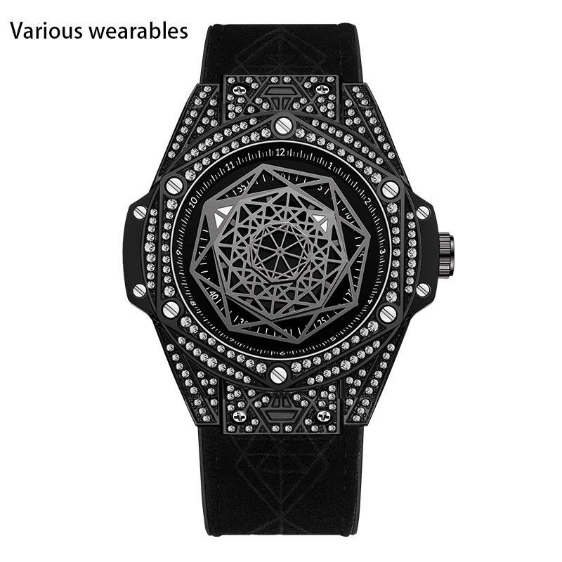 Herren Diamant Set Geometrisches Zifferblatt Leuchtend Wasserdicht Herren Kreative Quarz Uhr