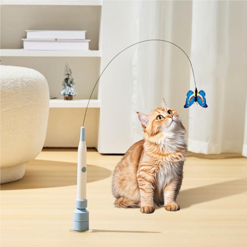 Electric Suction Cup Cat Toy Butterfly Flying Cat Toy Self-Entertaining Cat Toy Long Rod Steel Wire Cat Toy