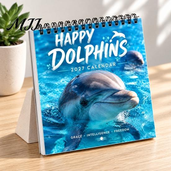 Twelve Month Agenda Happy Dolphins 2027 Wall Calendar, Cute Ocean Animal 12 Daily To-do Notes Planner, Funny Dolphin Photography Hanging Calendar for