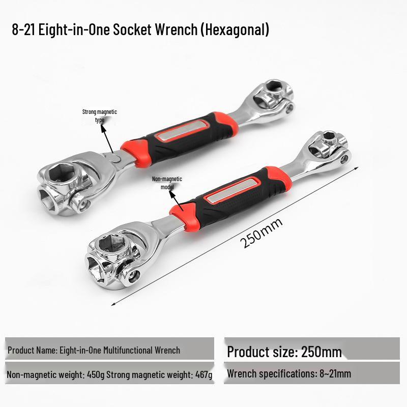 8-in-1 Universal Multi-Head Rotating Socket Wrench