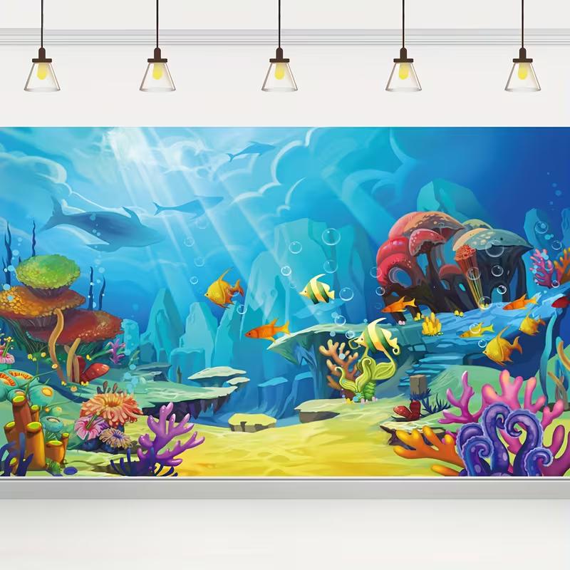 2D Unterwasserwelt Kulisse Zeichentrickfische Korallenriff Foto Hintergrund