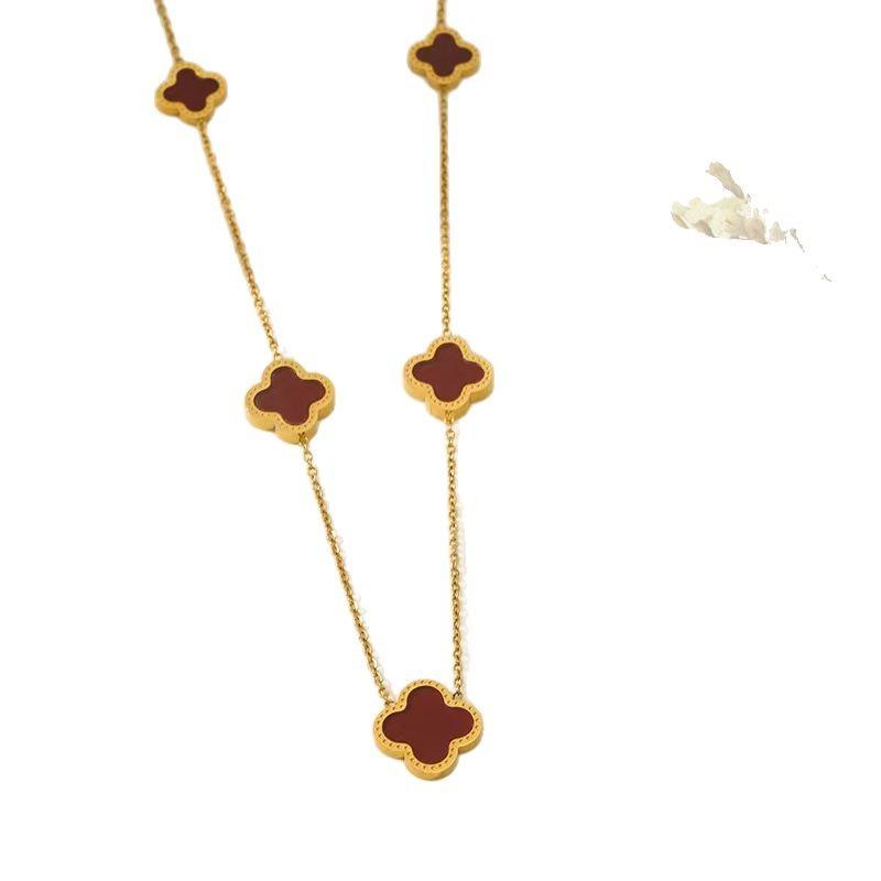 Stainless Steel Clover Necklace with Five Flowers and Four Leaves, Waterproof, Sweat Proof, High-end and Non Fading Jewelry