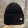 Knit Beanie Hat Rabbit Hair Blend Metal Letter M Label Warm Ear Protection Winter Autumn Trendy Skullcap Women
