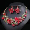 Necklace Earrings Two-Piece Set Colorful Flower Bride Retro High-End Design Sense Multi-Color Optional