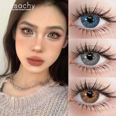 FUNSACHY 1 Pair Korean Lenses Colored Contact Natural Lenses for Eyes Beauty Pupil Soft Blue Lenses New Brown Cosmetics Yearly