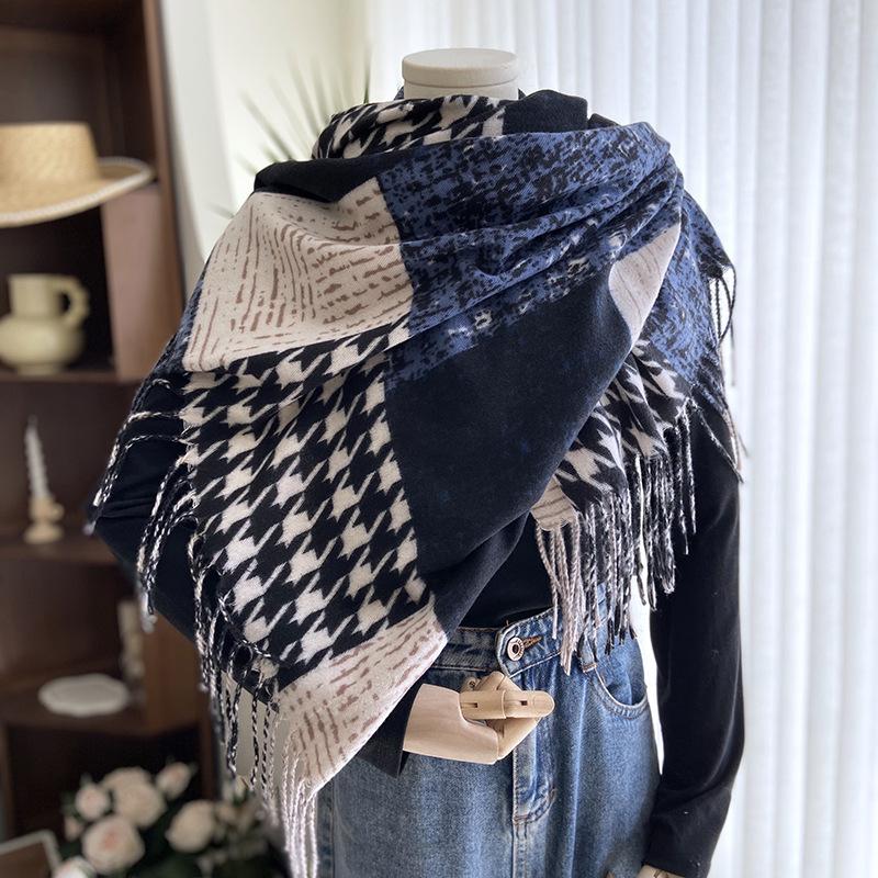 New Imitation Cashmere Scarf European and American Color Matching Tassel Printing Shawl Women's Winter Warm Scarf