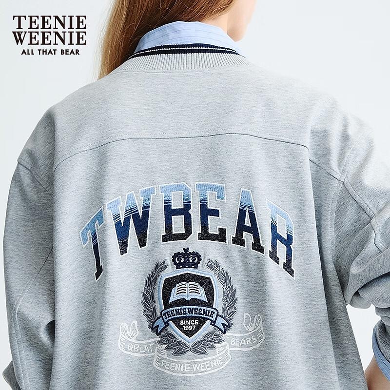 Teenie Weenie Women's College Style Bear Embroidered Baseball Collar Sweatshirt