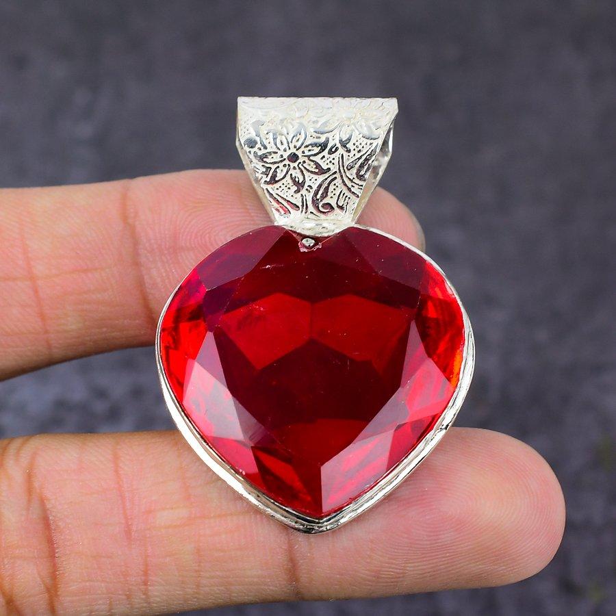 Natural Mozambique Garnet Gemstone 925 Sterling Silver Gift Pendant 1.85" Y8p22