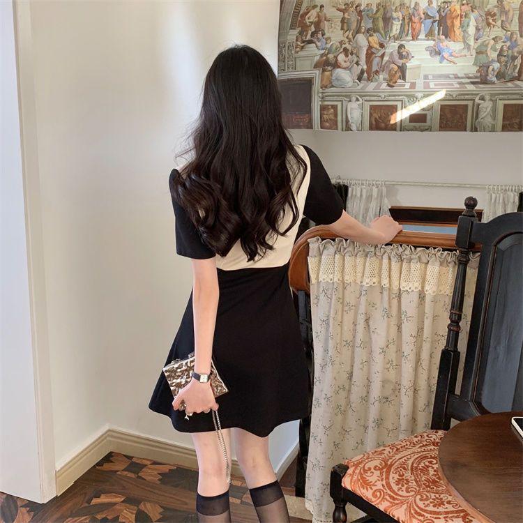 Color Block Polo Neck Slimming Dress with Waist-cinching Zipper and Slit for Women - Summer Collection