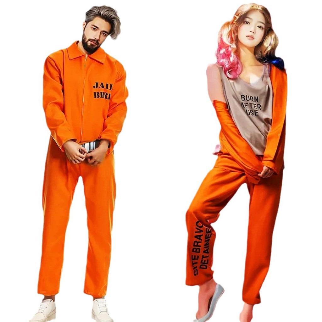 Halloween Prisoner Costume: Orange Jumpsuit Role-Playing Set