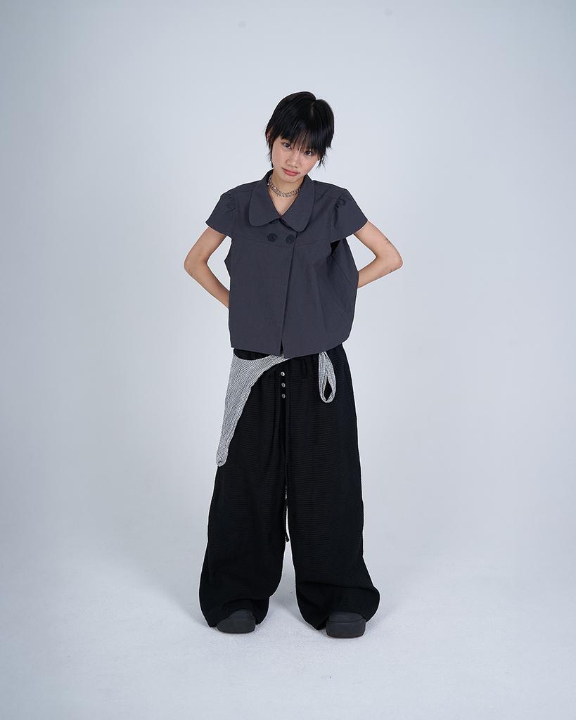 Sio Elastic Waist Stripe Pants [Black]