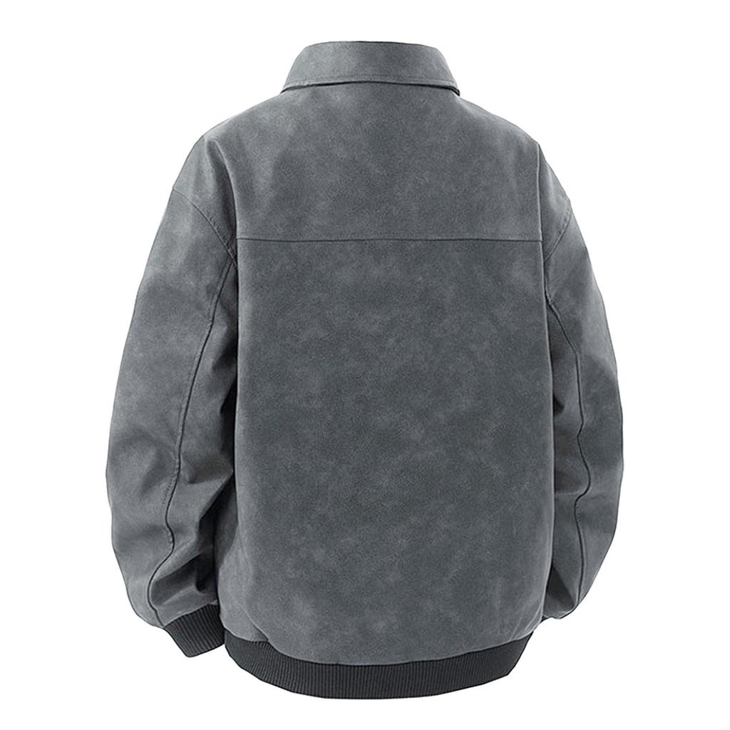 Męska Retro Kolorowa Skórzana Kurtka z Klapami Casualowa Sportowa Luźna Kurtka