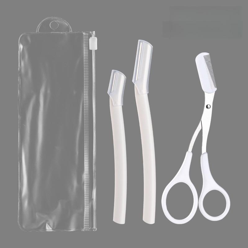 1pc Eyebrow Trimmer Set Stainless Steel Curved Eyebrow Razor Eyebrow Scissors With Comb, Beauty Tool For Beginners Suitable
