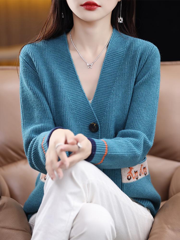 Damen V-Ausschnitt Wollpullover - Leichter Luxus, Vielseitige Freizeitkleidung für Herbst und Winter