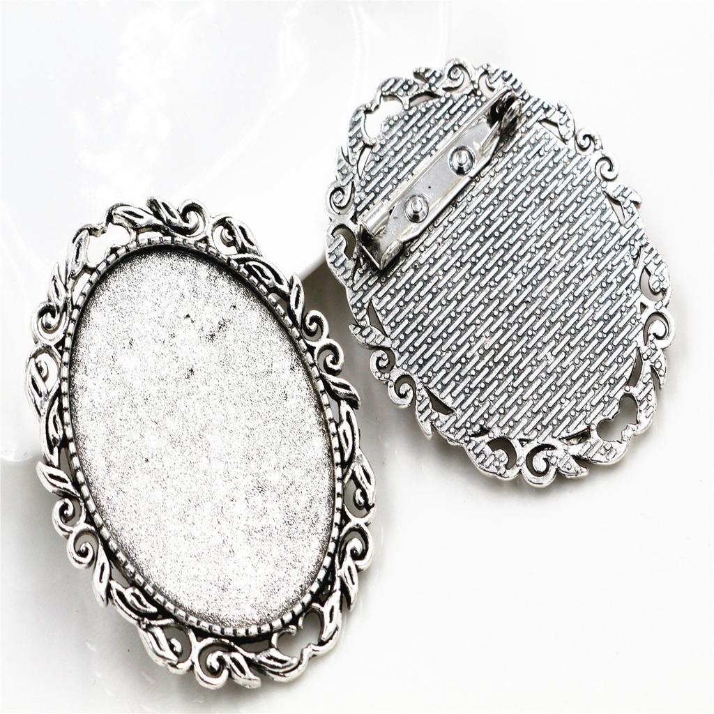 New Fashion 5pcs 30x40mm Inner Size Antique Silver Plated Gold Color Bronze Black Pin Brooch Simple Style Base Setting Pendant