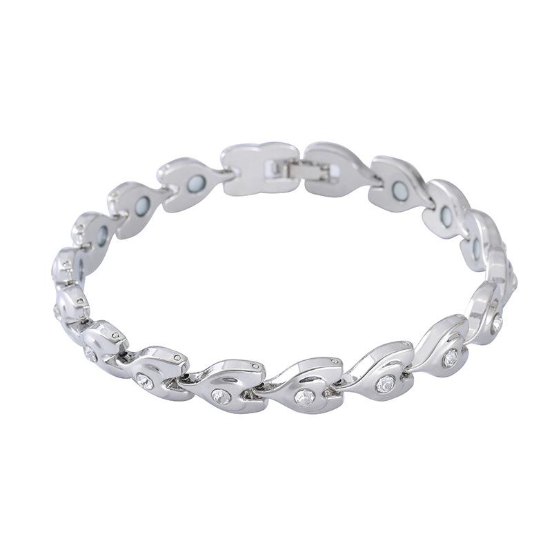 

European & American Fashion Heart-Shaped Magnetic Couple Bracelet with Inlaid Diamonds срібний