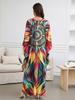 Women Plus Size Kaftan Dress Bohemian Printed Beach Swim Suit Summer Long Homewear Colorful Outfit